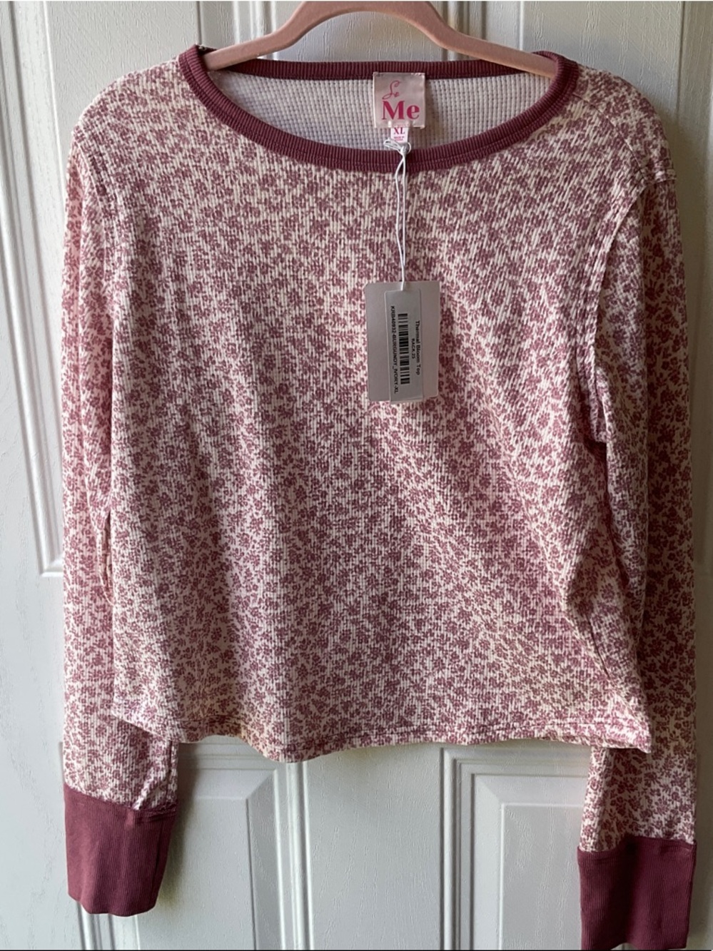 So Me Dusty Rose Floral Waffle Knit Long Sleeve Top